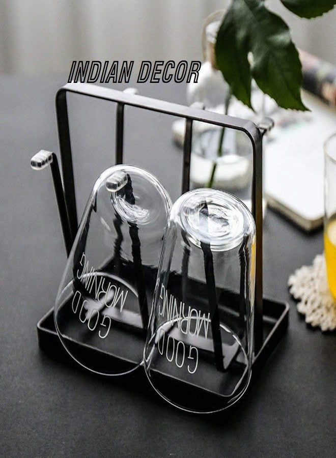 INDIAN DECOR (BLACK COLOR Table top Metal Steel Mug Holder Hanger Kitchen Stand Organizer Drinkware Drying Rack with 6 Hook (BLACK) - Image 2